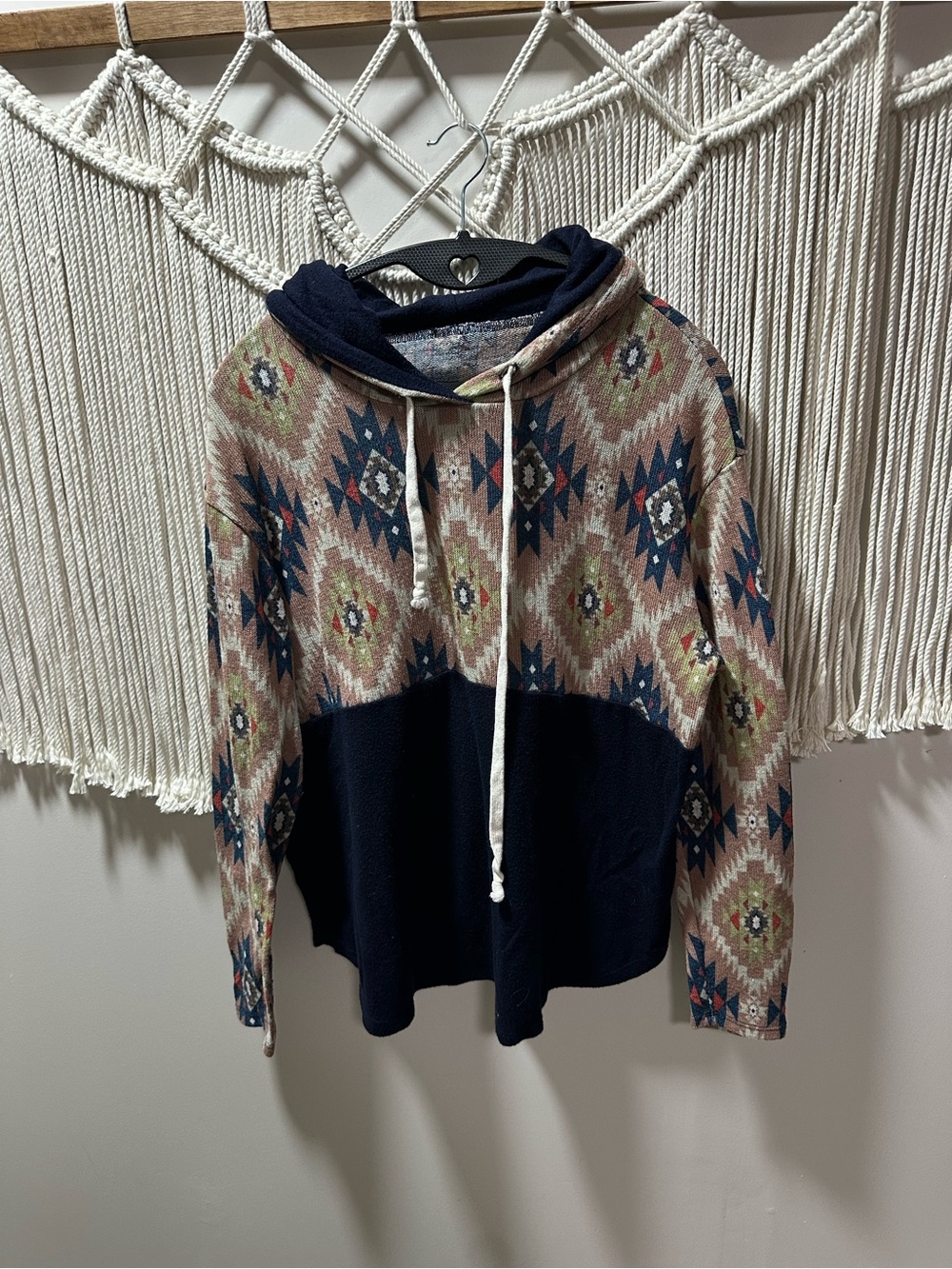 Amazon Navy and Beige Aztec Pullover Hoodie